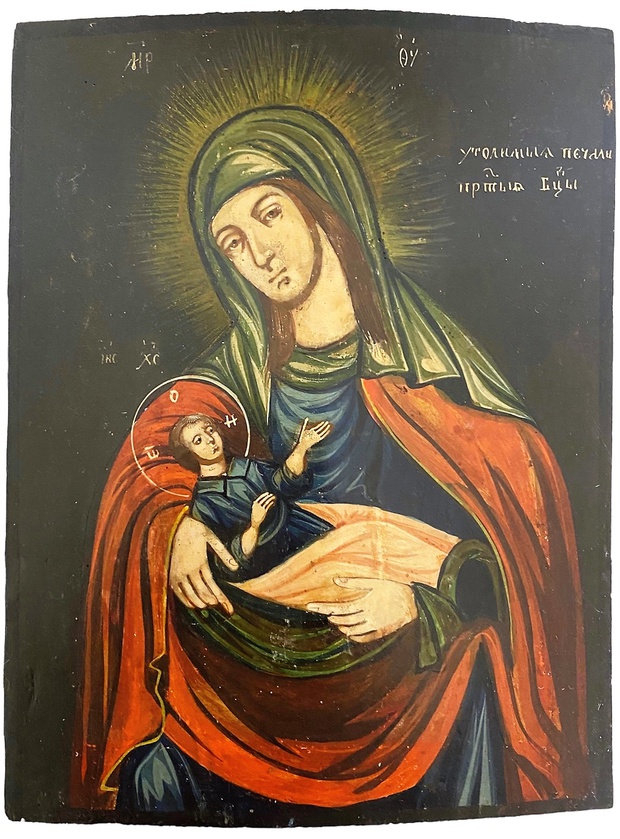 Антикварная икона Пресвятая Богородица Утоли мои Печали ранний Холуй 19 век