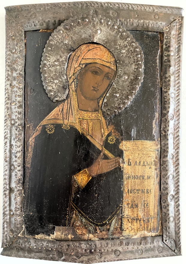 Икона Боголюбская Богородица басма 19 век