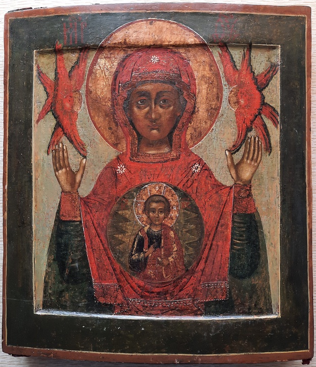 Антикварная Икона Знамение Пресвятой Богородицы Оранта с Херувимами 17 век
