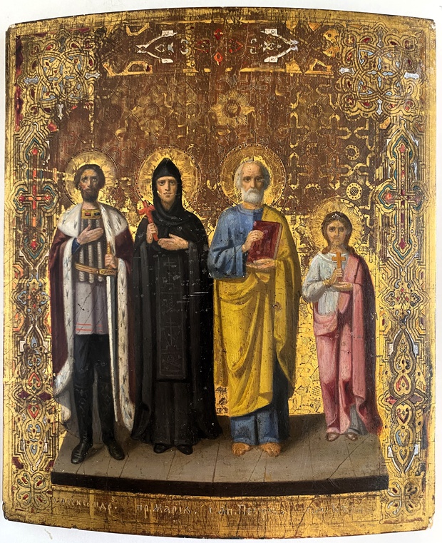 Икона избранные святые Александр Невский Петр Мария Вера 19 век