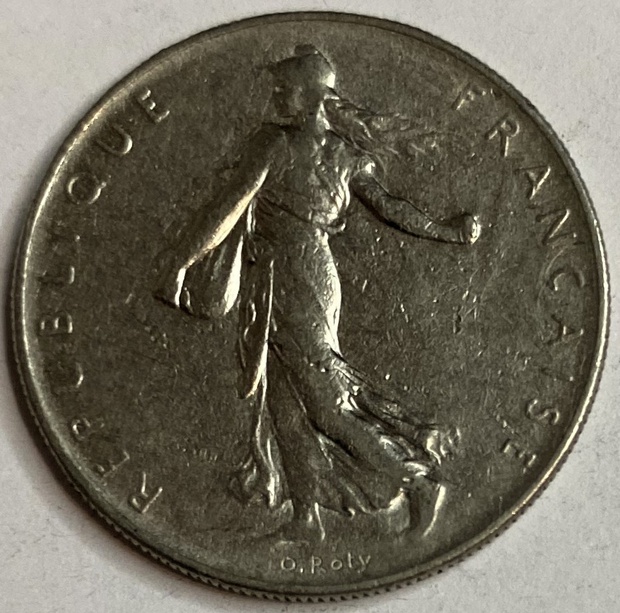 Иностранная монета 1 франк Франция 1960 год