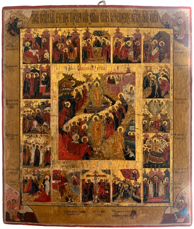 Икона Воскресение Христово Праздники Палех конец 18 века