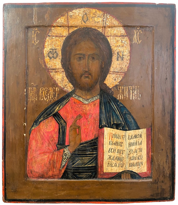 Икона форматная в ковчеге Иисус Христос Господь Вседержитель 19 век