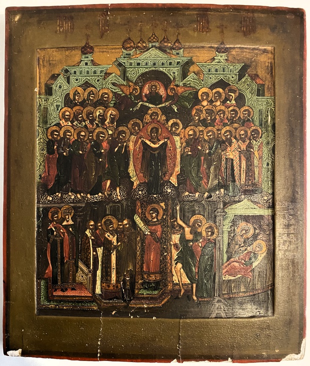 Старинная икона Покров ковчег первая половина 19 века