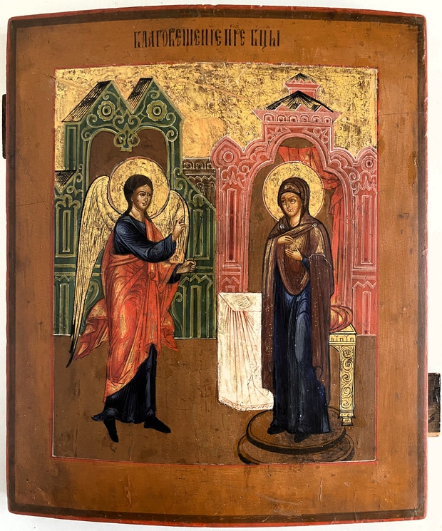 Икона Благовещение Пресвятой Богородицы Палех 19 век