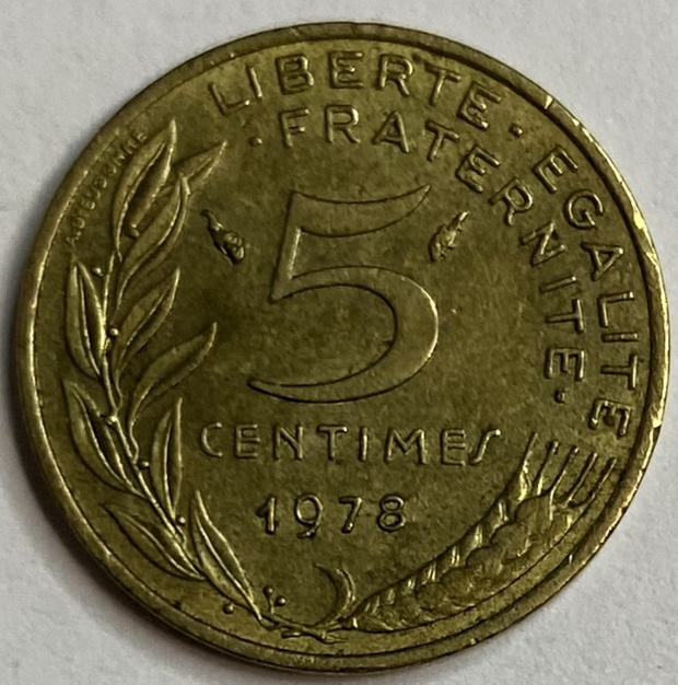 Иностранная монета Франция 5 сантимов 1978 год