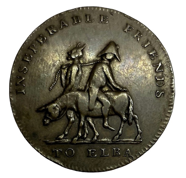 Сатирическая медаль Бегство наполеона на остров Эльба 19 век