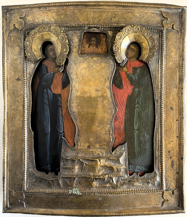 Икона святые Флор и Лавр в окладе 17 век