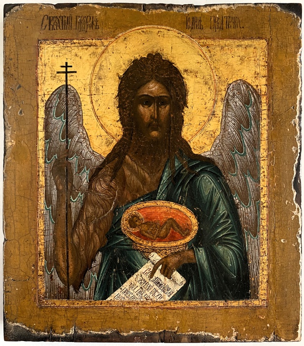 Старинная икона Иоанн Предтеча Ангел Пустыни 18 век