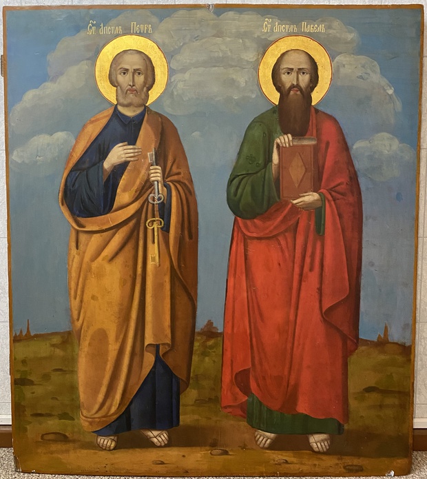 Старинная икона Храмовая Петр и Павел 19 век