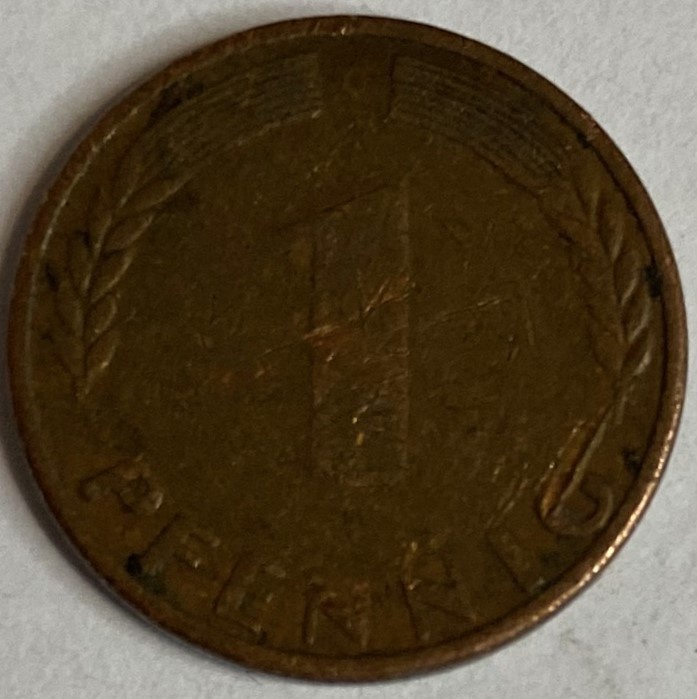 Иностранная монета 1 пфеннинг 1950 год Германия
