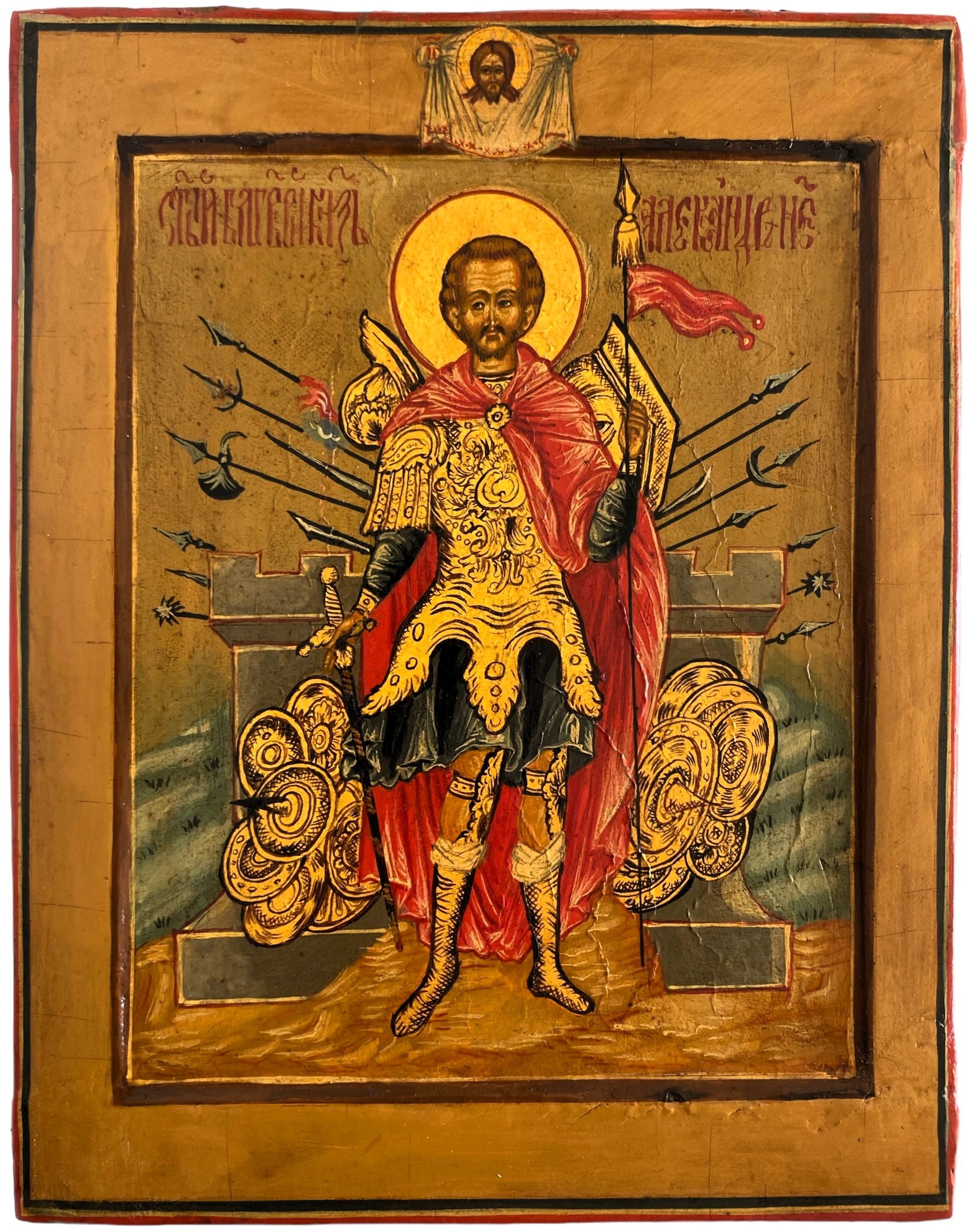 Икона святой Александр Невский в ковчеге необычного письма 19 век