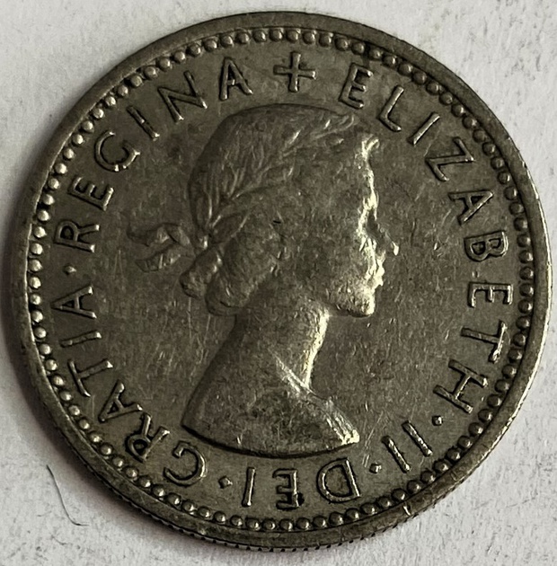 Иностранная монета 6 пенсов 1960 год Великобритания