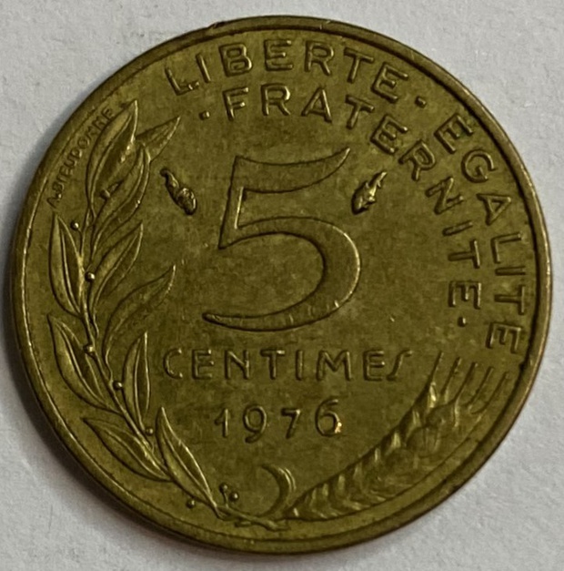 Иностранная монета Франция 5 сантимов 1976 год