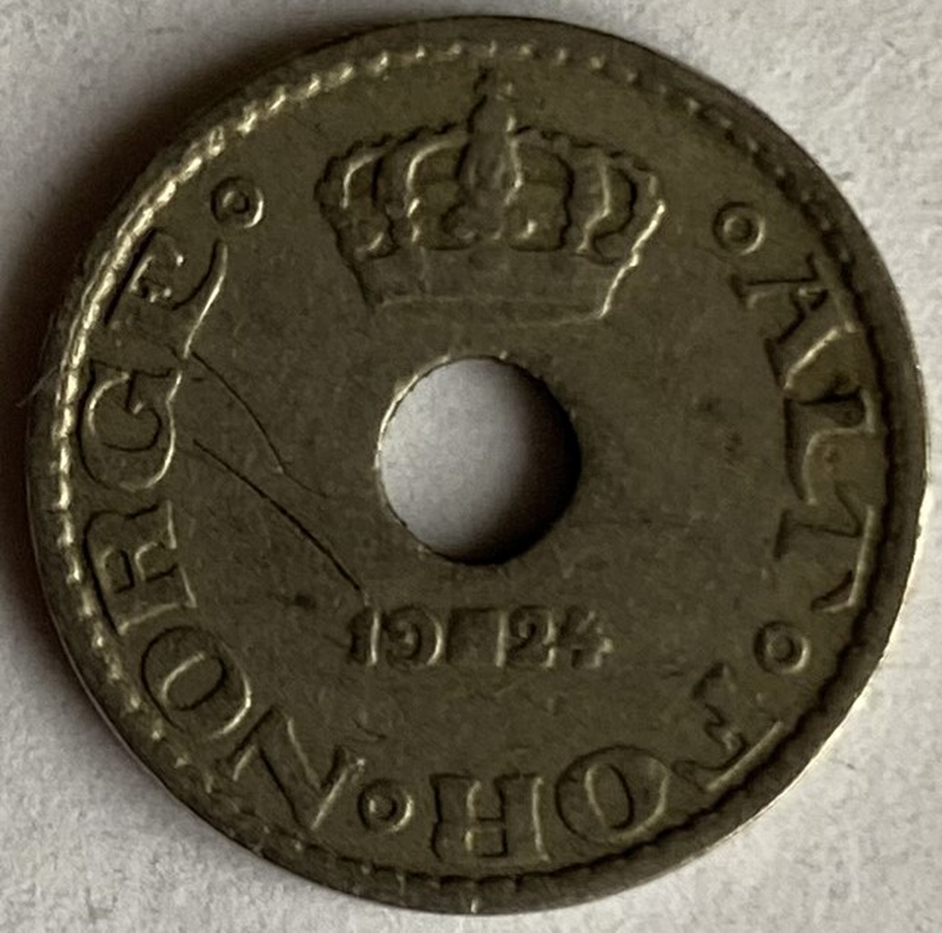 Иностранная монета Норвегия 10 Оре 1924 год