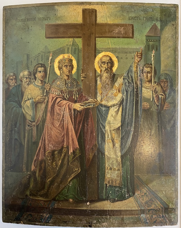 Старинная икона Воздвижение Честного и животворящего Креста Господня 19 век форматная