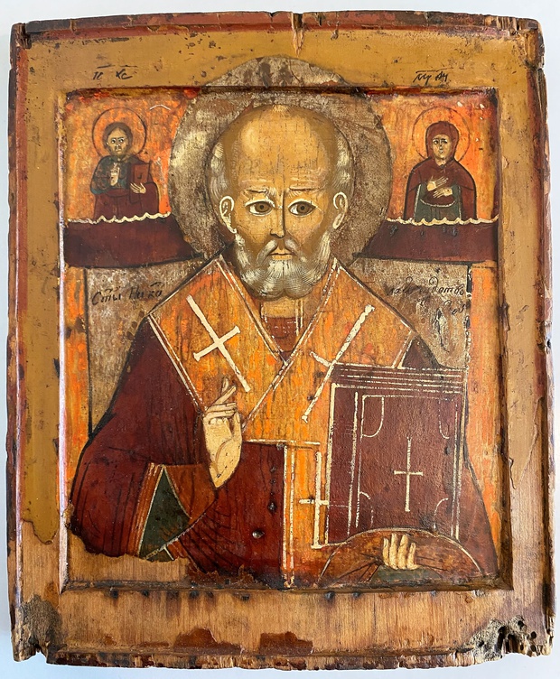 Икона святой Николай Чудотворец двойной ковчег Русский Север 18 век
