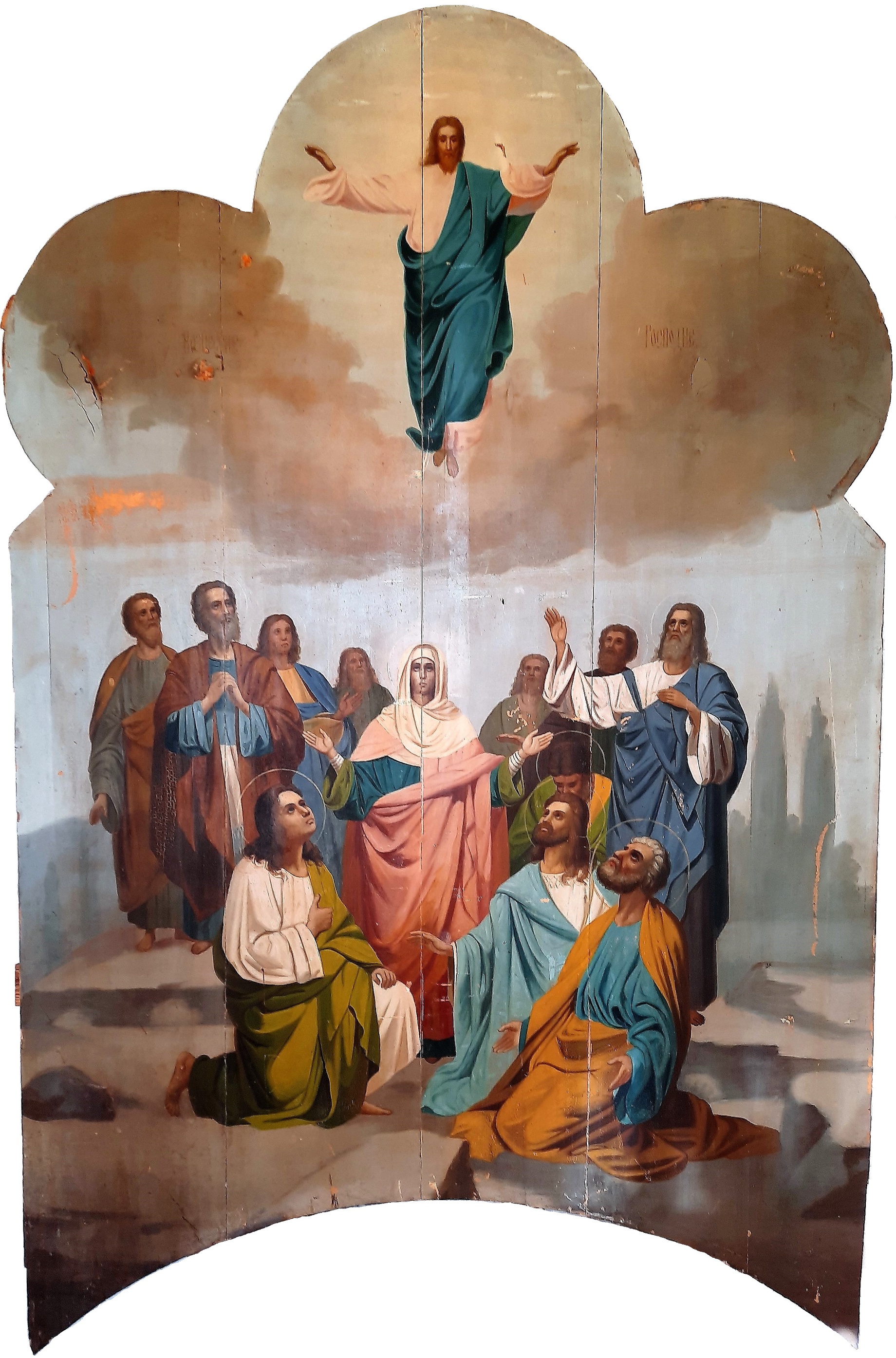 Антикварная Храмовая Икона Вознесение Господне 19 век