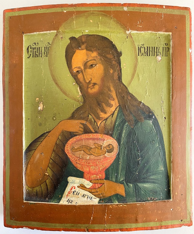 Икона святой Иоанн Предтеча глубокий ковчег рубеж 18/19 века