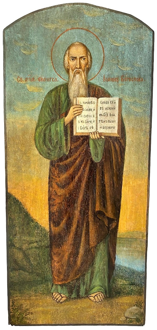 Старинная икона храмовая Иоанн Богослов ростовой 19 век