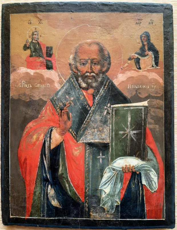 Антикварная икона Святой Николай Чудотворец Горбуновка первая половина 19 века