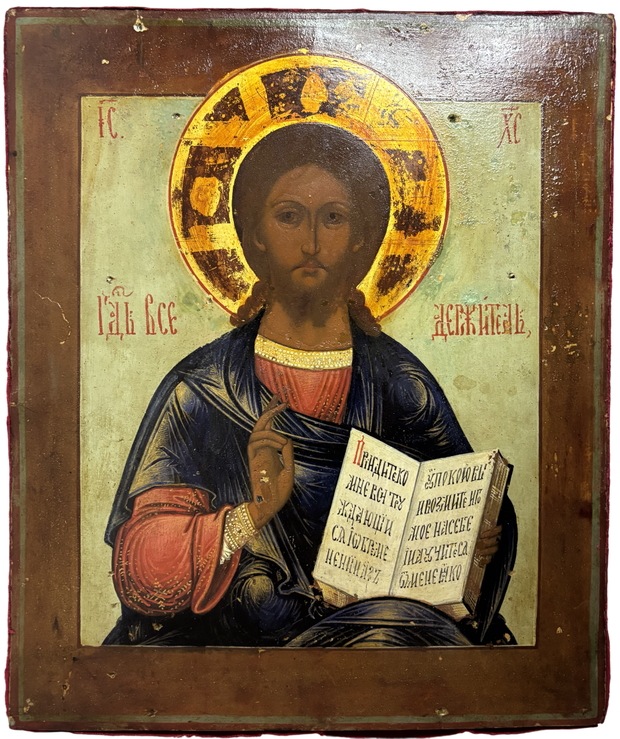 Икона Иисус Христос Господь Вседержитель Палех 19 век