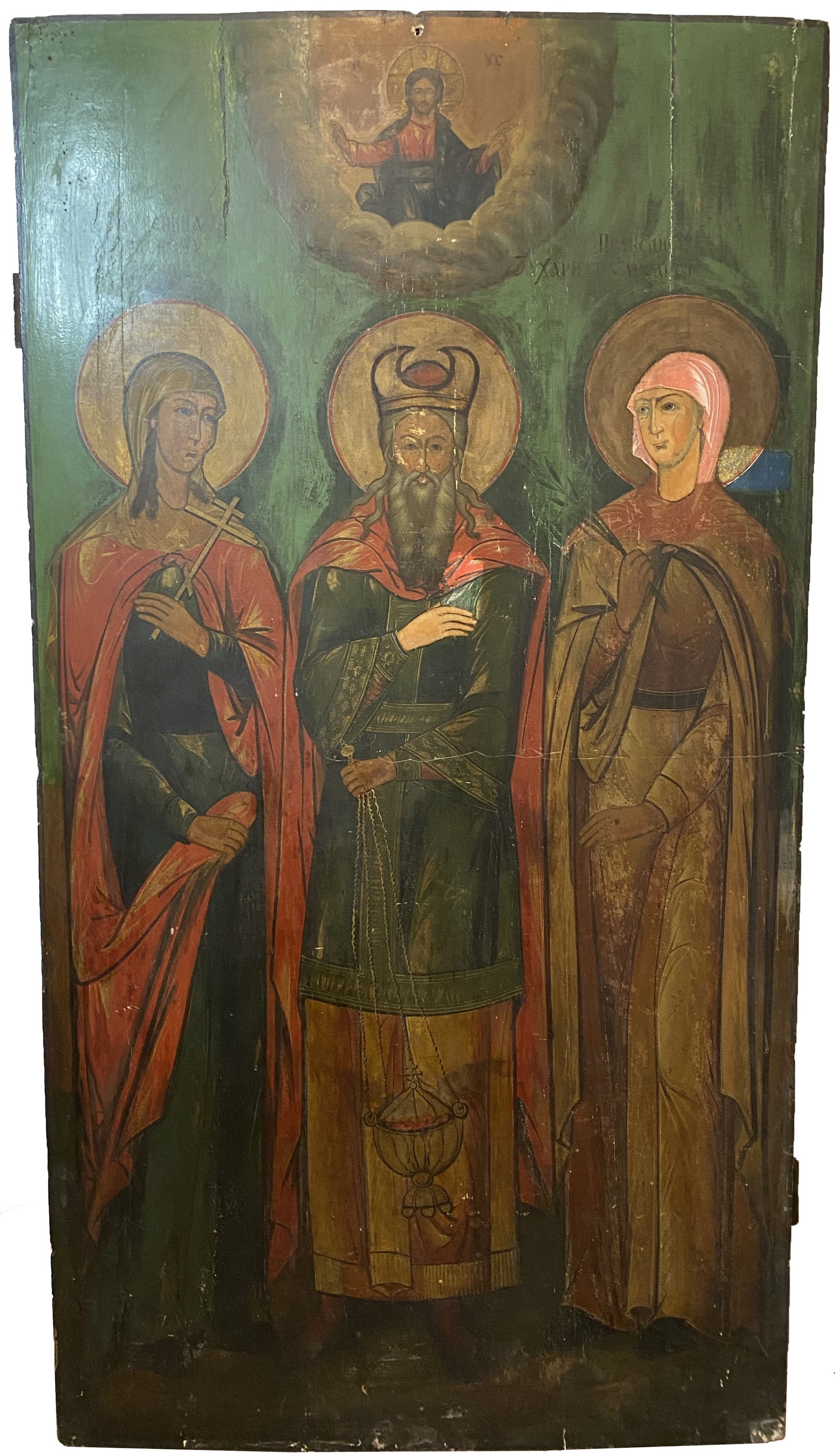 Антикварная Старинная Храмовая икона Святые праведники Захарий и Елизавета Параскева 19 век