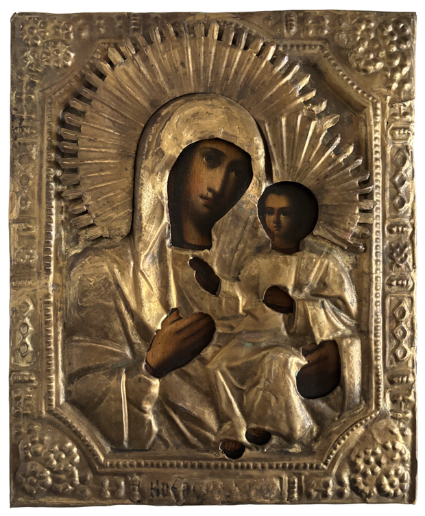 Икона Иверская Пресвятая Богородица в окладе 19 век