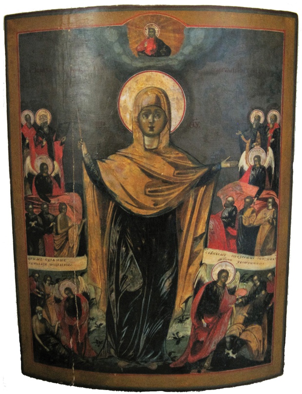 Антикварная Храмовая Икона Скорбящая Пресвятая Богородица Новгород 18 век