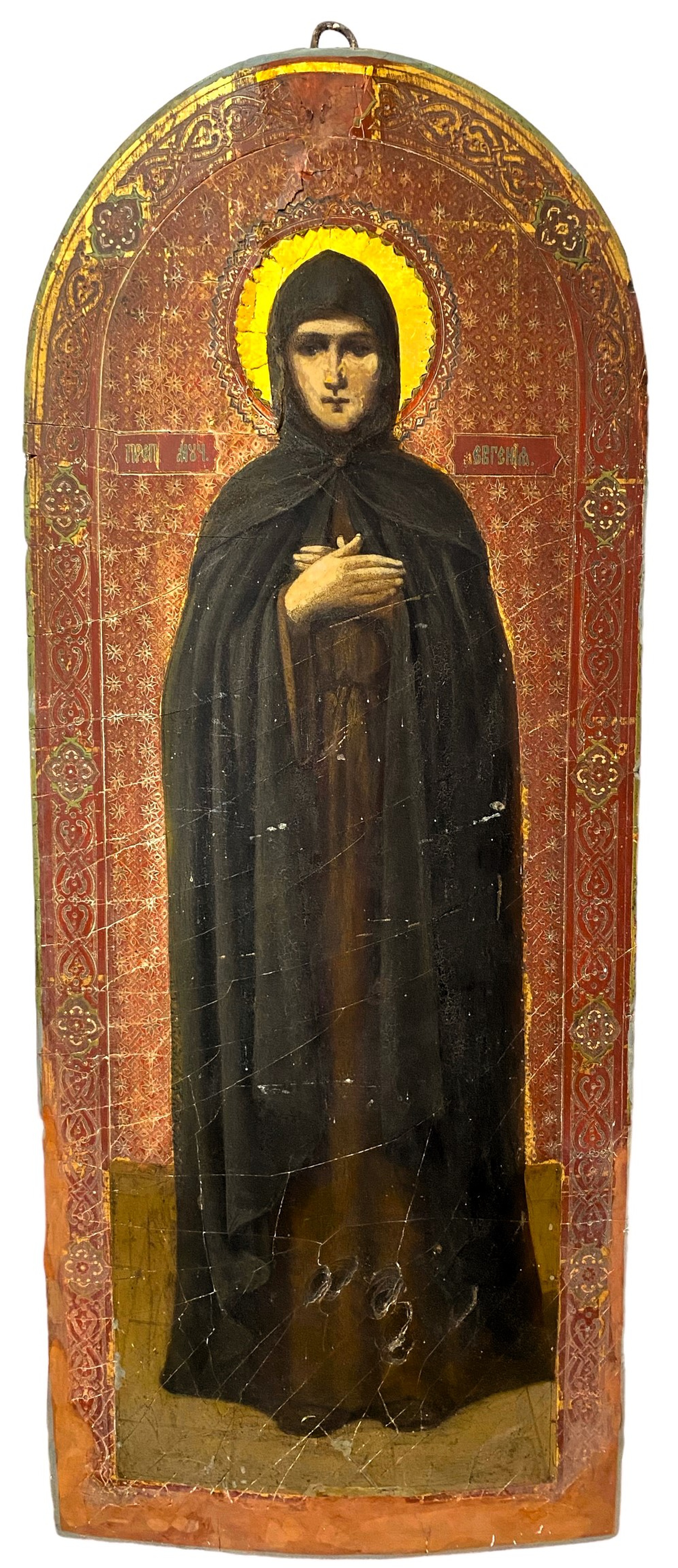 Антикварная Храмовая икона святая Евгения 19 век