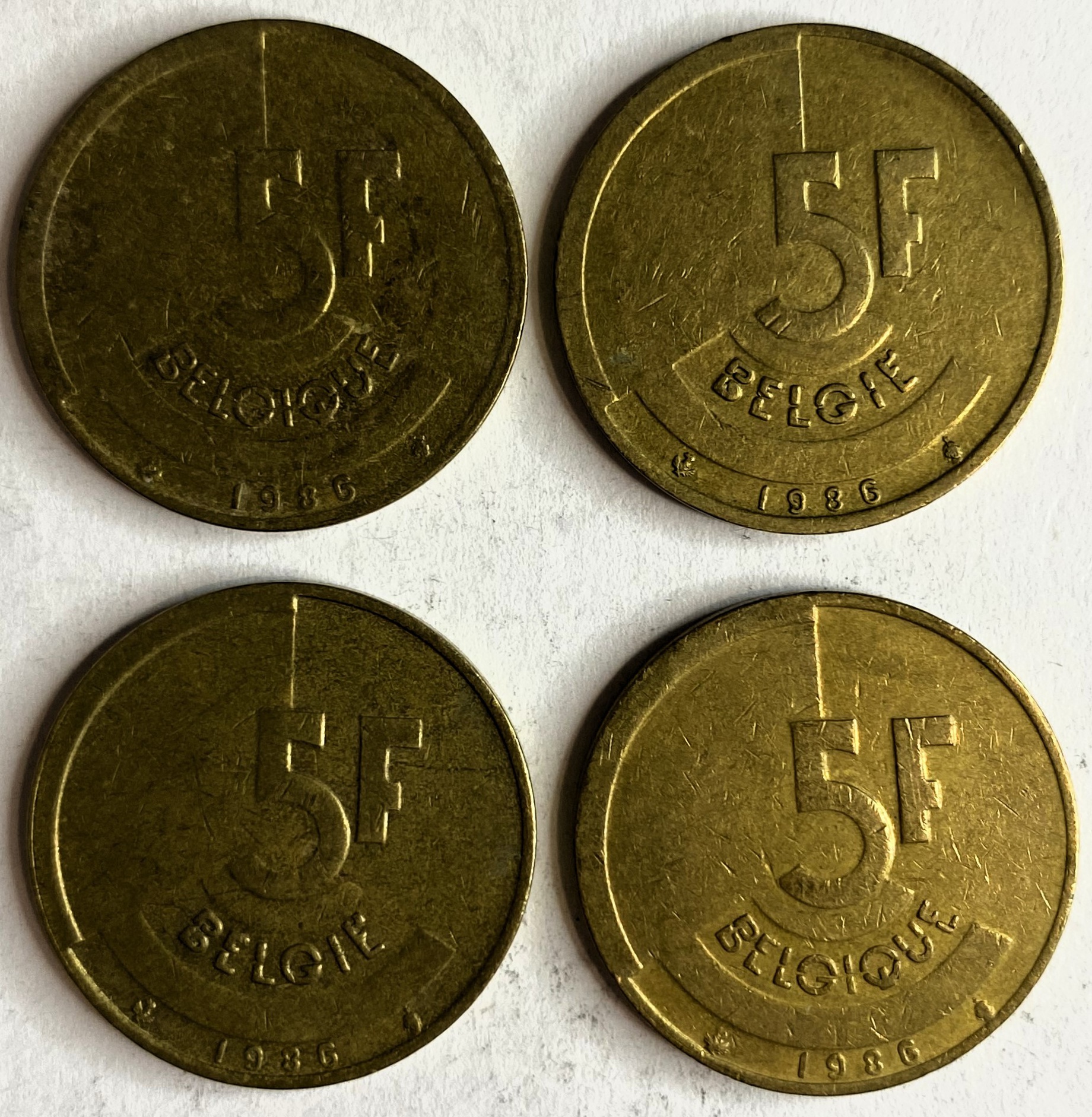 Иностранная монета 5 франков 1986 год Бельгия