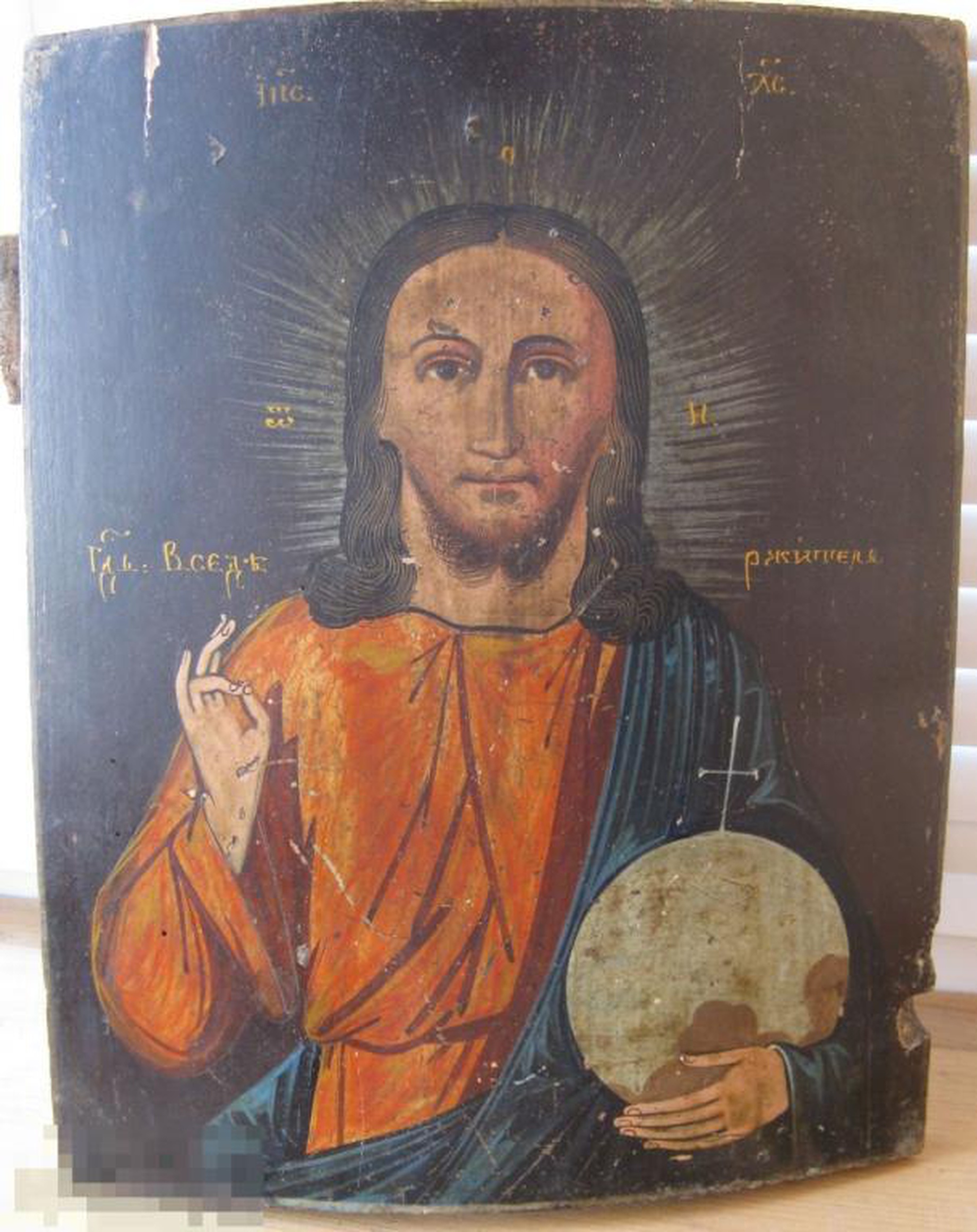 Антикварная Старинная Икона Иисус Христос Господь Вседержитель ранний Холуй 19 век