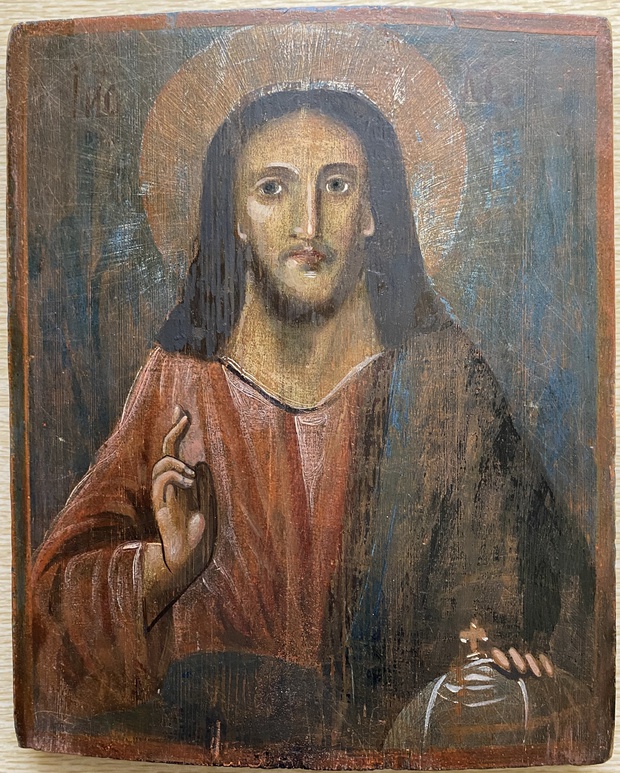 Антикварная Икона Иисус Христос Господь Вседержитель 19 век
