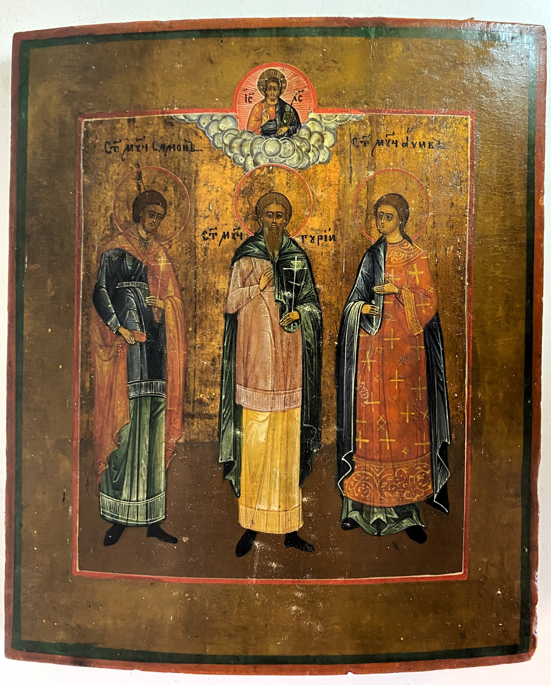 Старинная икона семейные святые Гурий Самон Авив 19 век