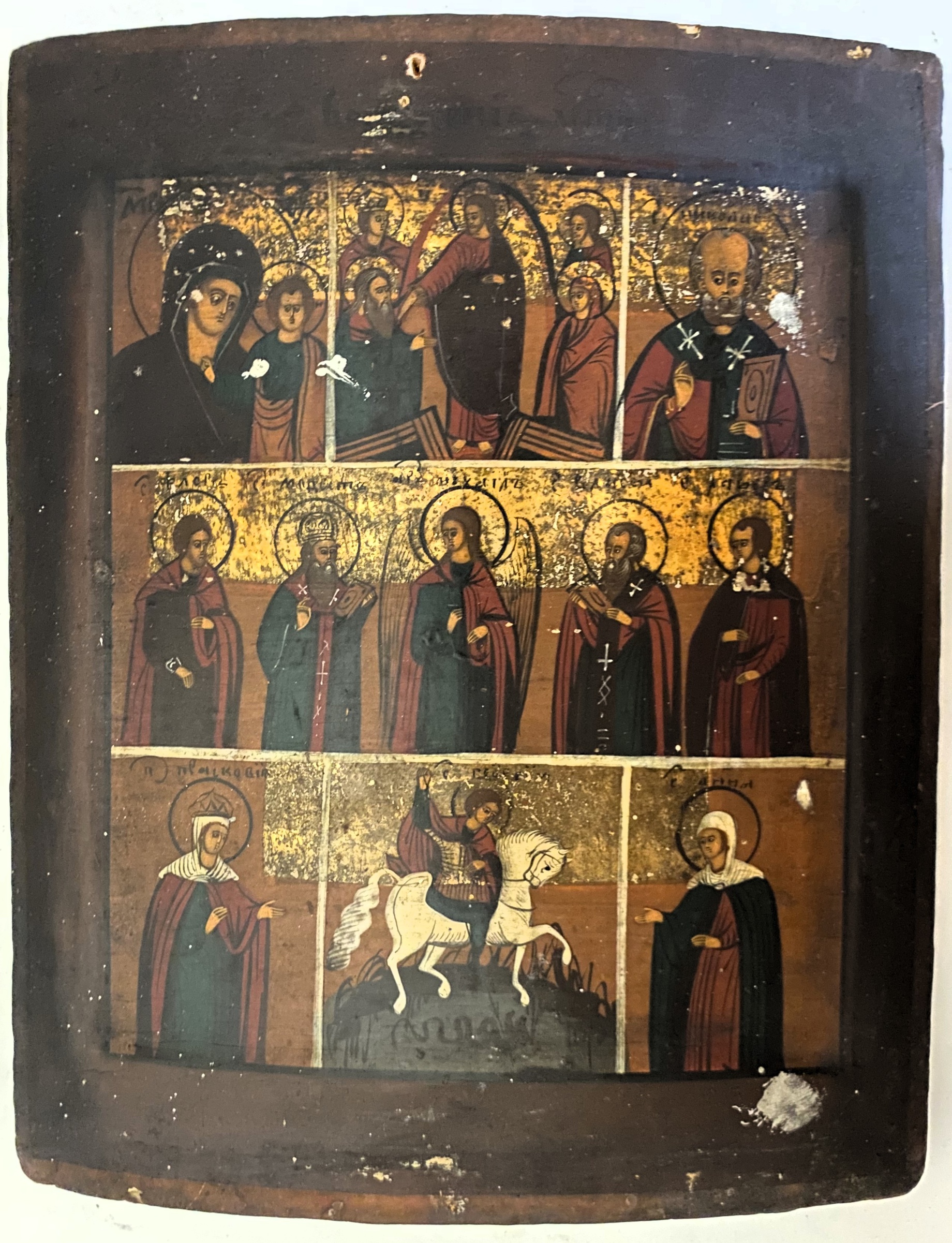 Икона избранные святые семичастная частник 19 век