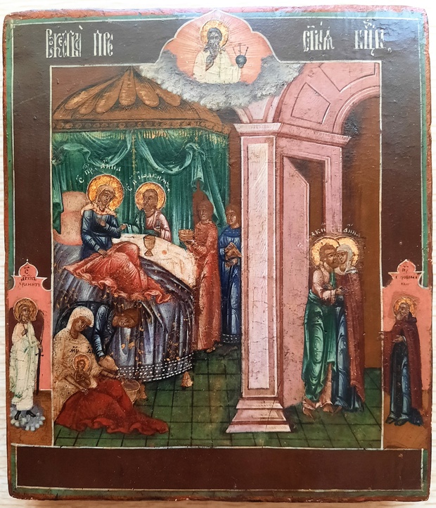 Антикварная Старинная Икона Рождество Пресвятой Богородицы 19 век