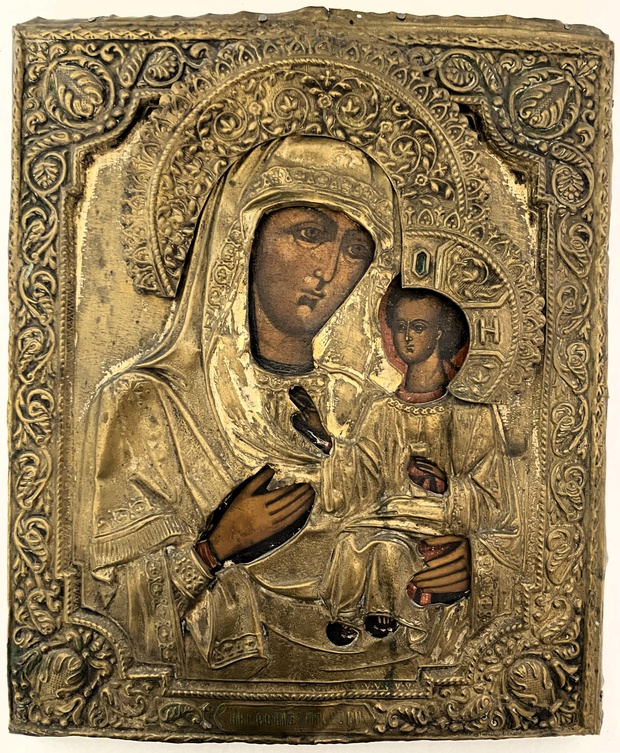 Икона в окладе Иверская Пресвятая Богородица 19 век