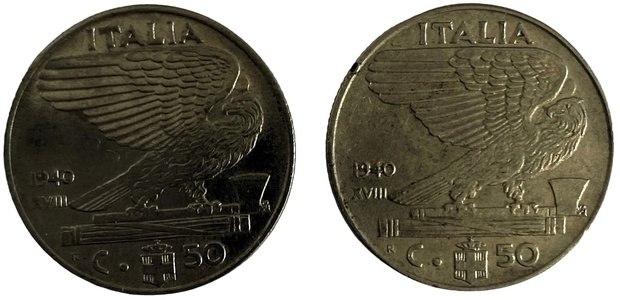 Иностранная монета Италия 50 Чентезимо 1940 год Лира