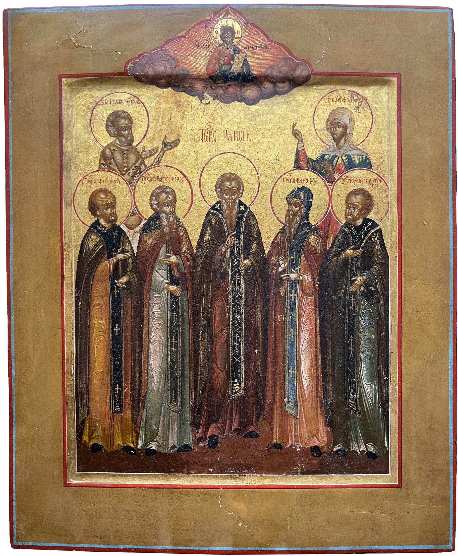 Икона Собор Святого Паисия Великого Паисий с избранными святыми 19 век