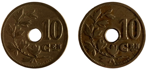 Иностранная монета 10 сантимов 1905 год Бельгия