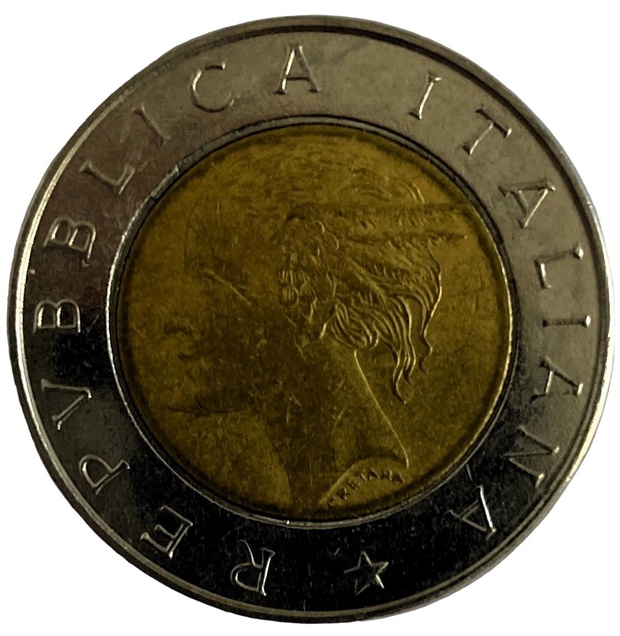Иностранная монета Италия 500 лир 1992 год Биметалл Лира
