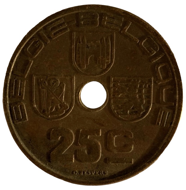 Иностранная монета 25 сантимов 1938 год Бельгия