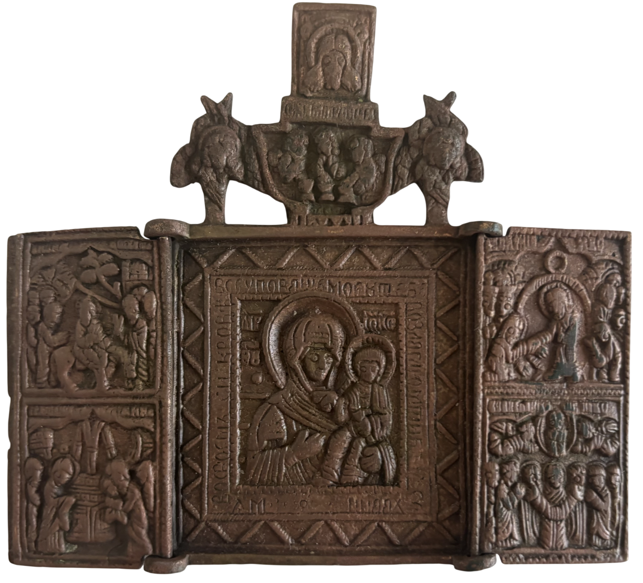 Трехстворчатый складень Смоленская Богородица 19 век