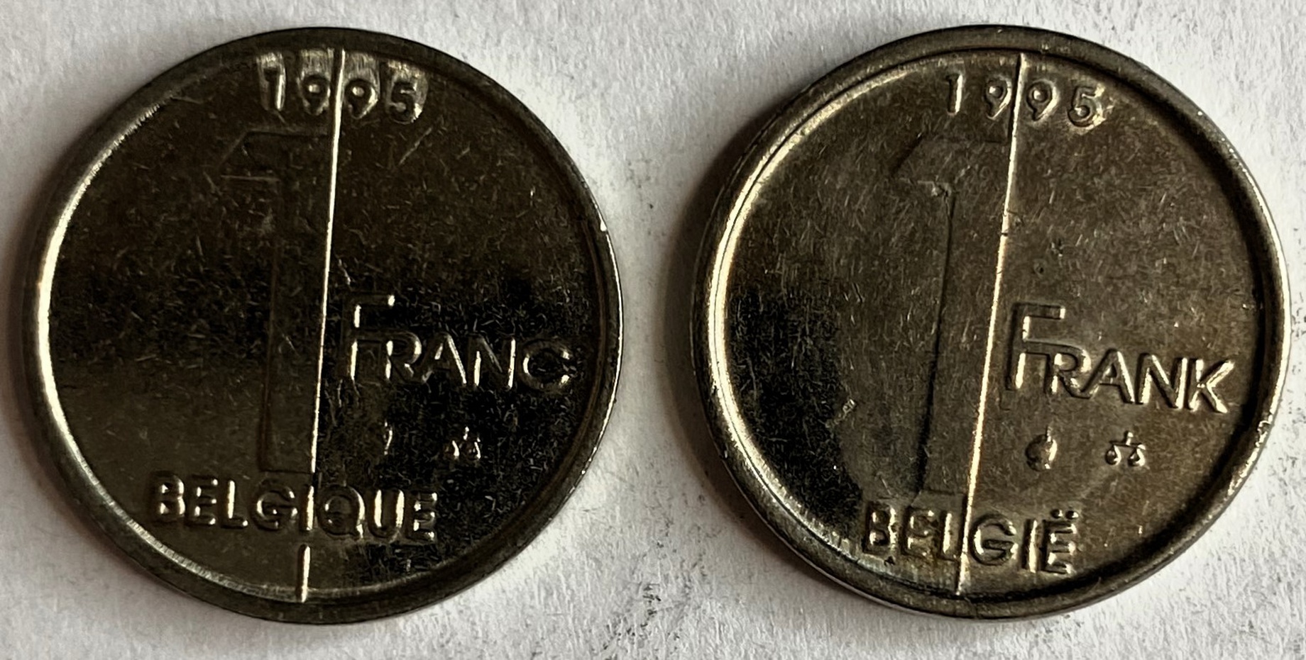 Иностранная монета 1 бельгийский франк 1995 год Бельгия