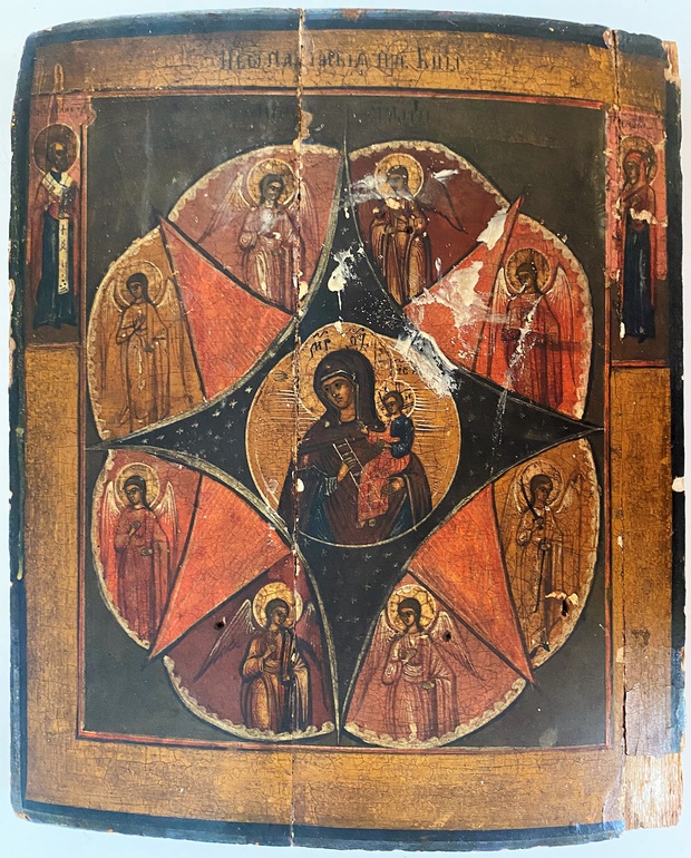 Икона Неопалимая Купина с приписными Татьяной и Николаем Чудотворцем 19 век