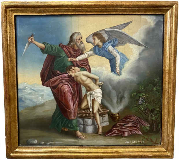 Старинная икона жертвоприношение Авраама 18 век