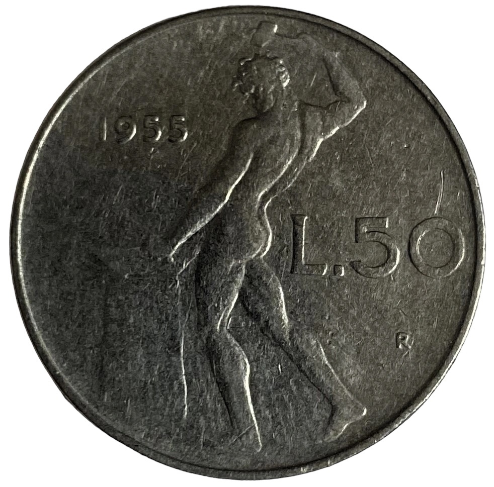 Иностранная монета Италия 50 Лир 1955 год Лира