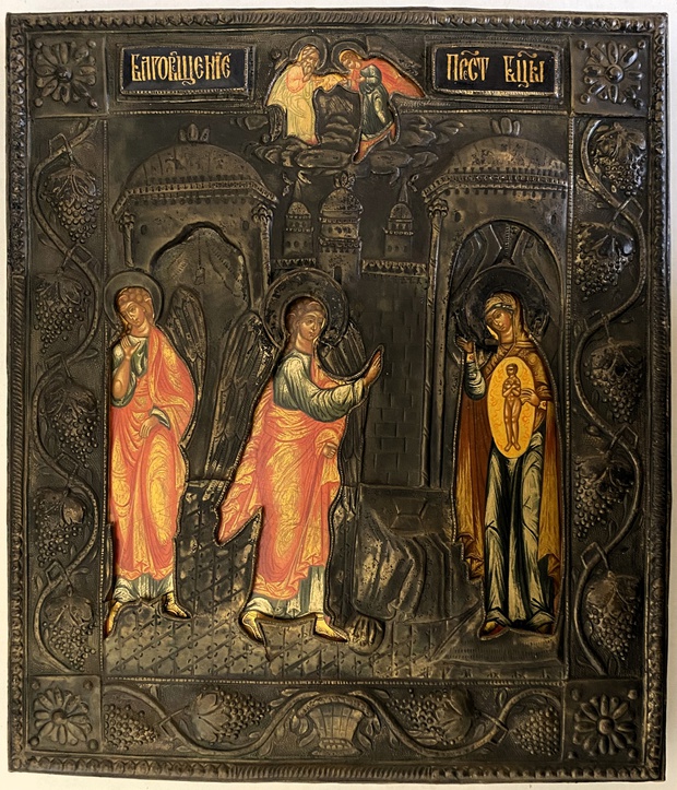Икона Благовещение Пресвятой Богородицы в окладе 19 век