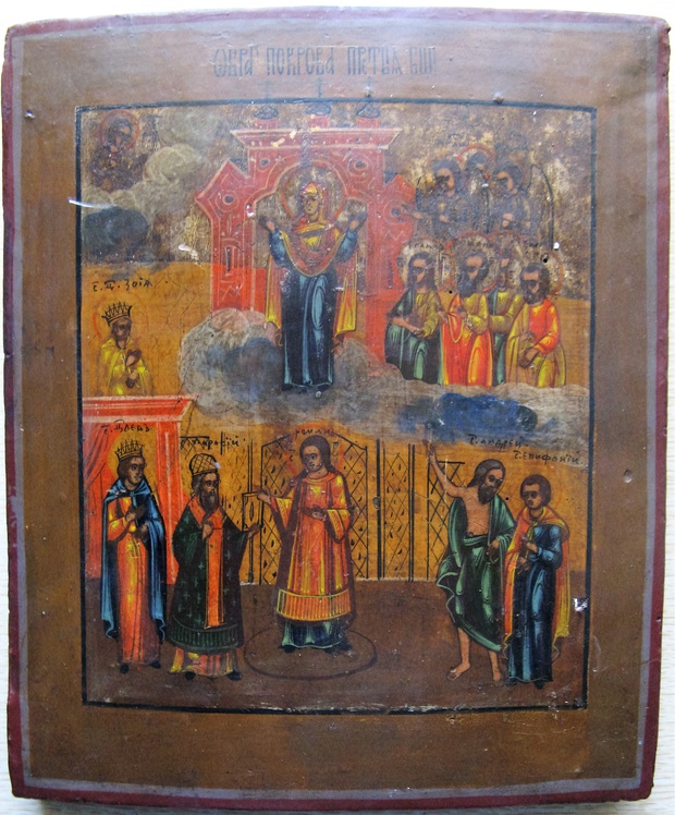 Антикварная икона Покров Покрова Пресвятой Богородицы 19 век аналой