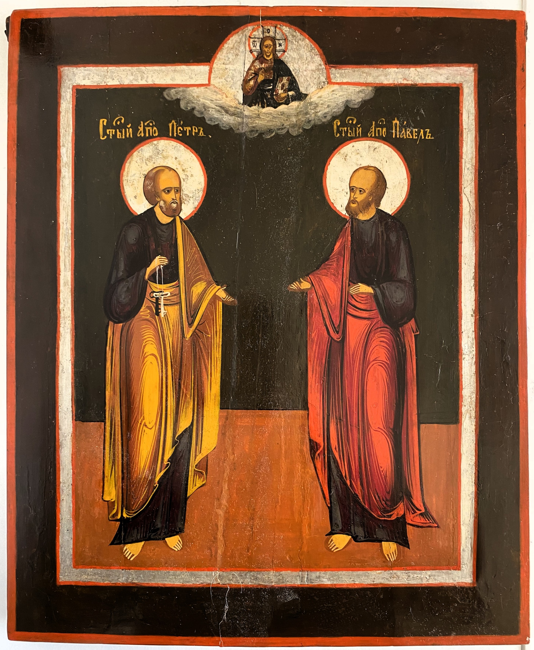Старинная форматная икона святые апостолы Петр и Павел 19 век